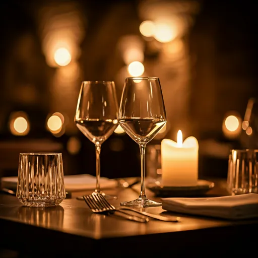 Calici di vino e candela sul tavolo